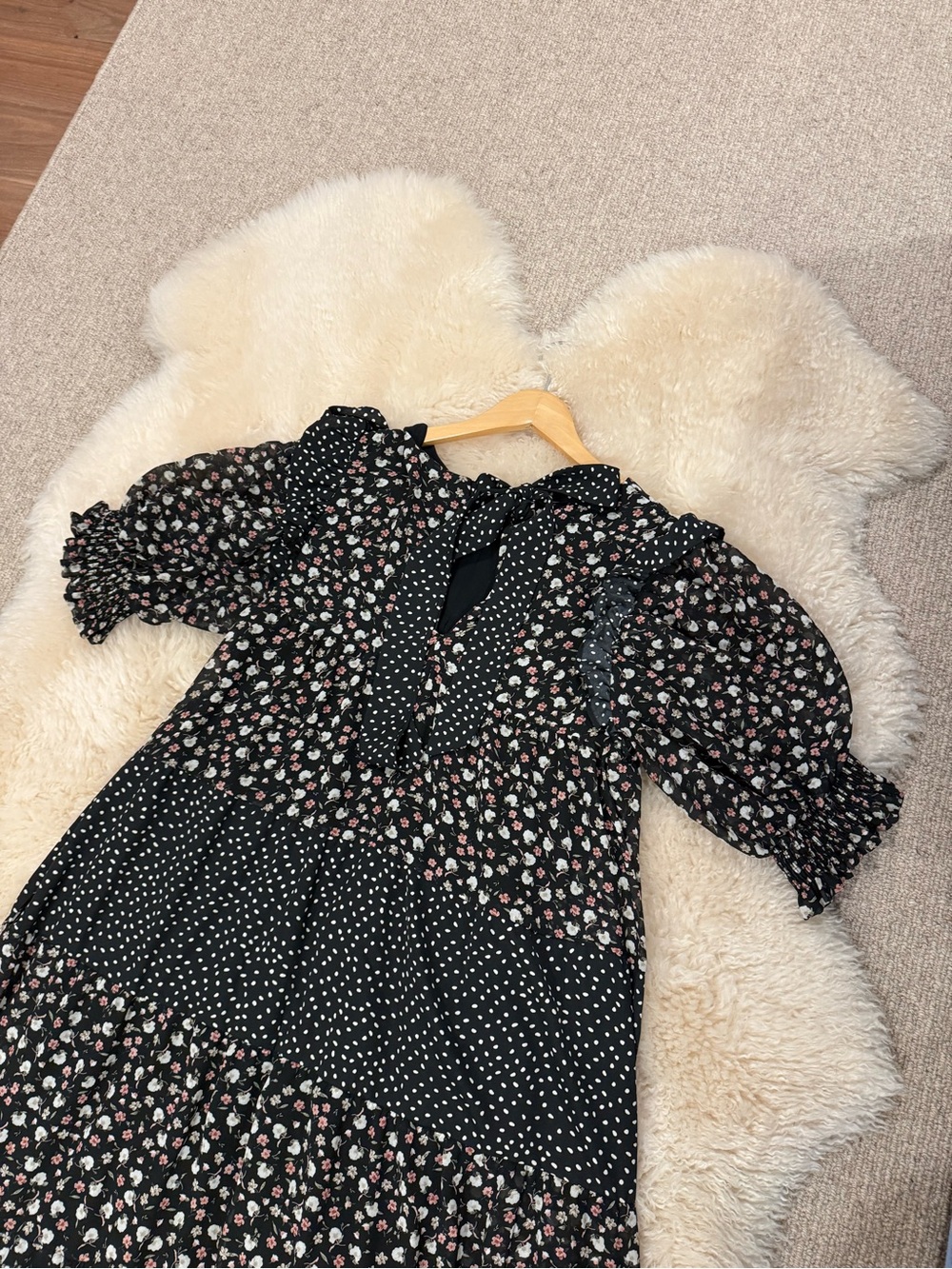 Free the roses black floral polka dot tiered maxi dress BNWOT size large - Picture 7 of 7